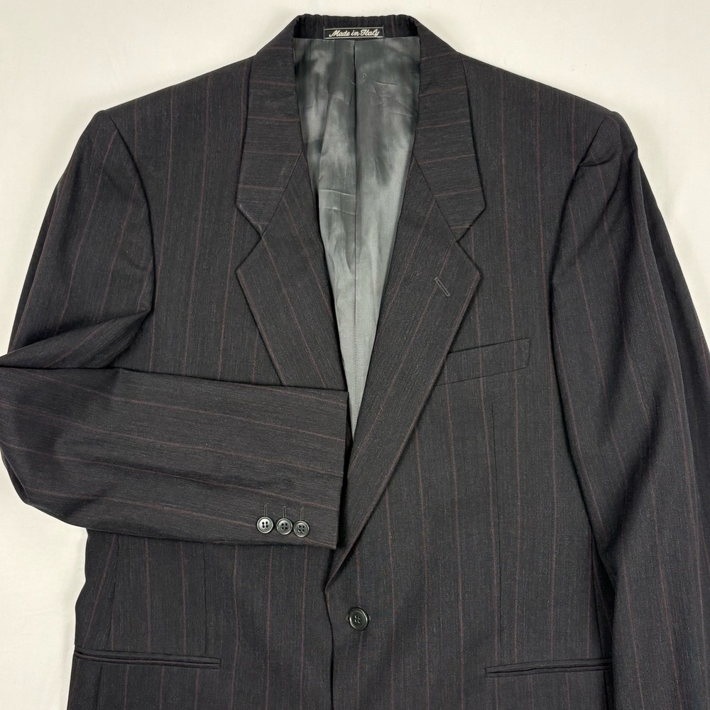 Vtg 90s Mani by Giorgio Armani Wool Sport Coat 42R Charcoal Burgundy Pinstripe